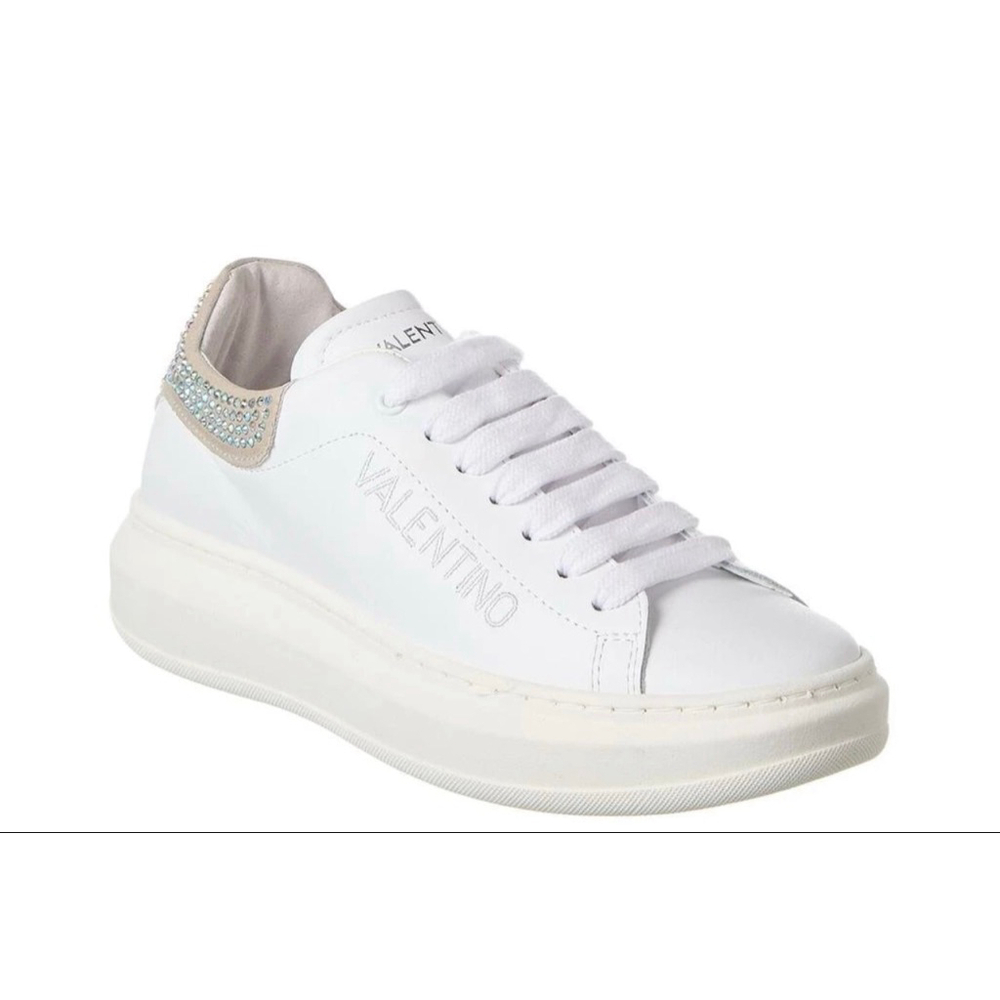 Women's Valentino Freesia Sparkling Leather Sneakers White Beige 9.5 - Picture 1 of 6